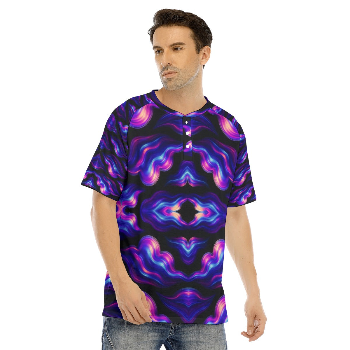 Men's Raglan Sleeve T-shirt With Button Closure