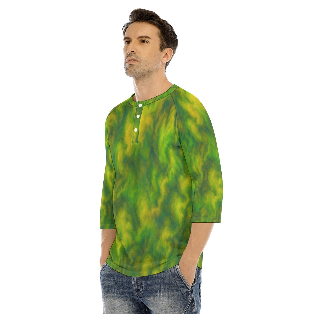 Men's Bracelet Sleeve T-shirt With Button Closure - view 3