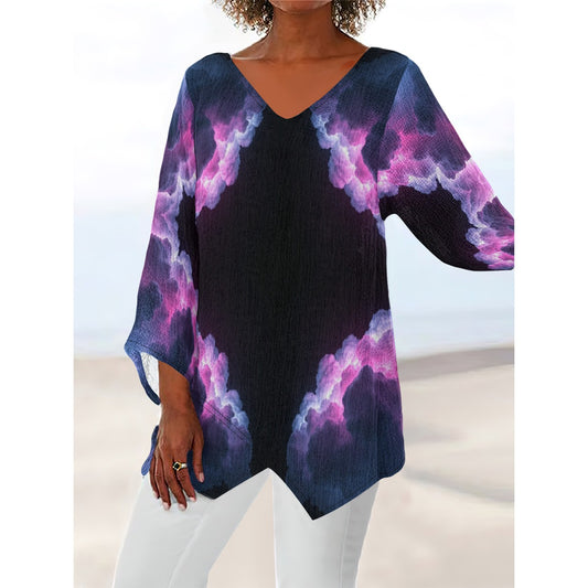 Women's V-neck T-shirt With Irregular Hem