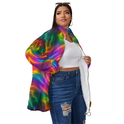 Unisex Borg Fleece Stand-up Collar Coat With Zipper Closure(Plus Size)
