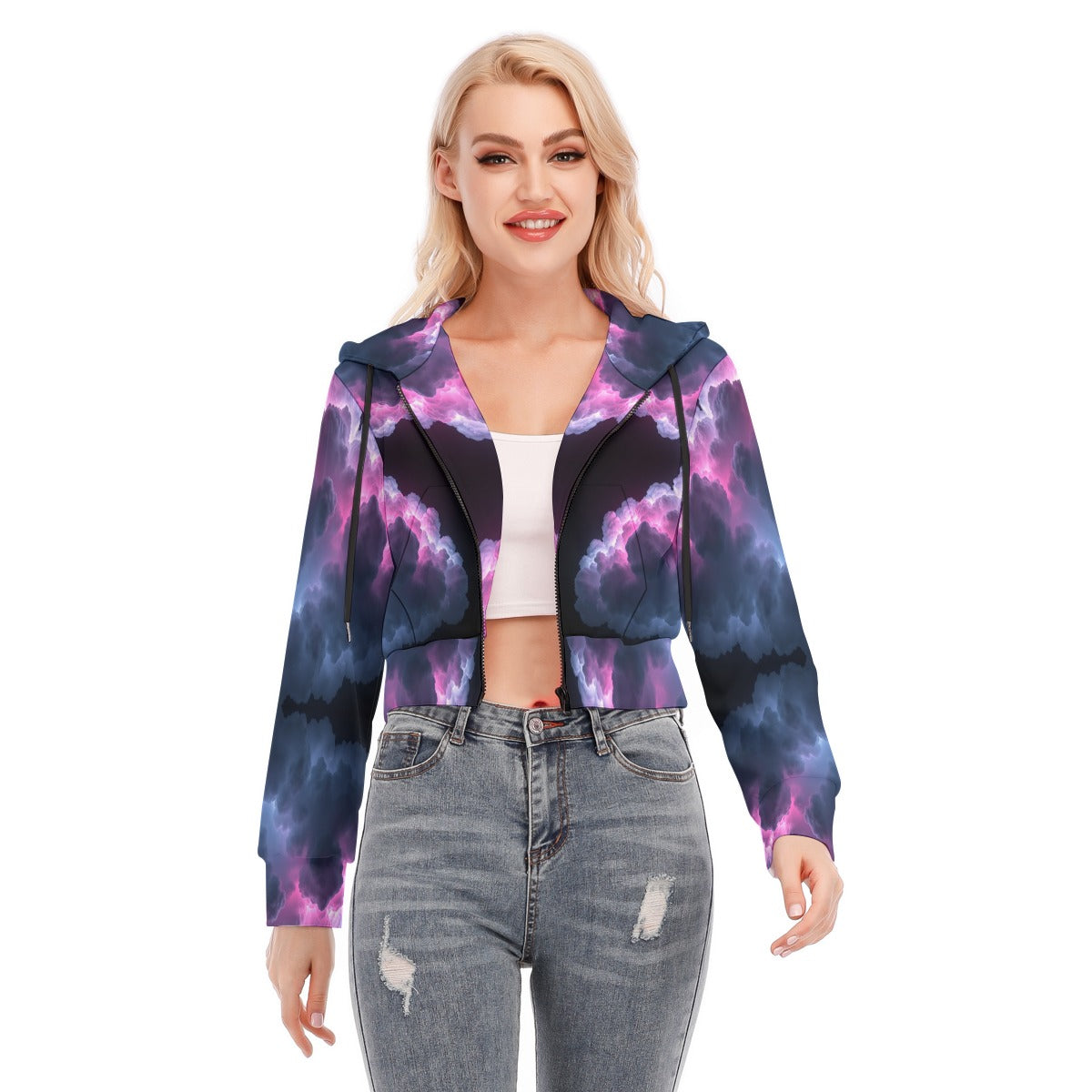 Women's Crop Top Hoodie With Zipper Closure