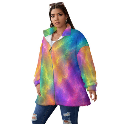 Unisex Borg Fleece Stand-up Collar Coat With Zipper Closure(Plus Size)
