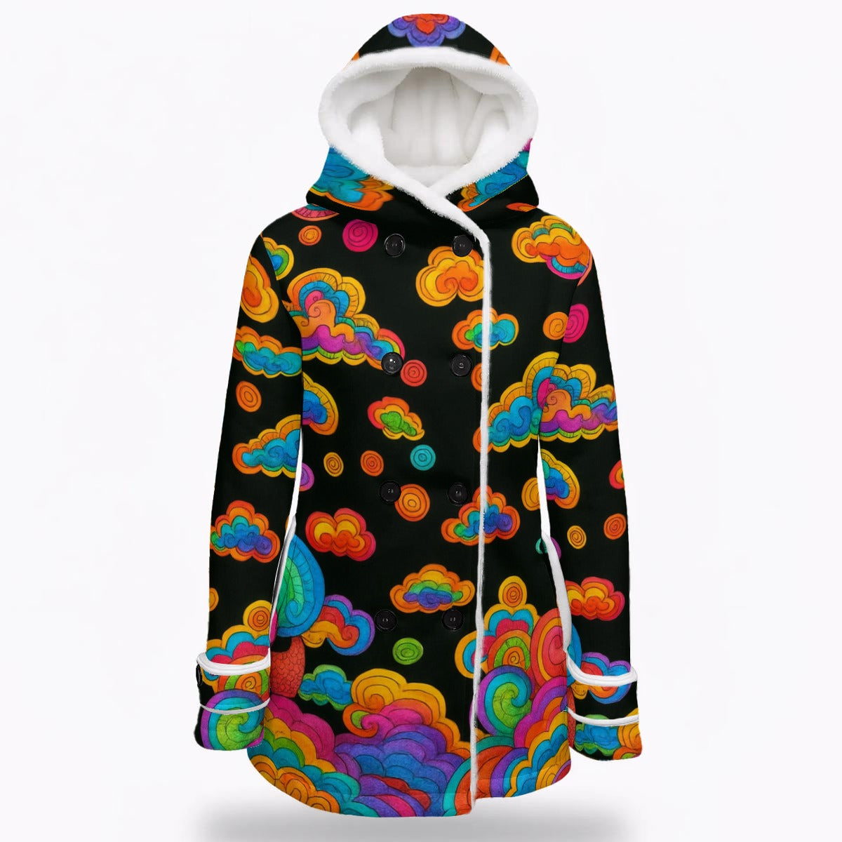 Women's Hooded Double-Breasted Winter Coat With Fleece