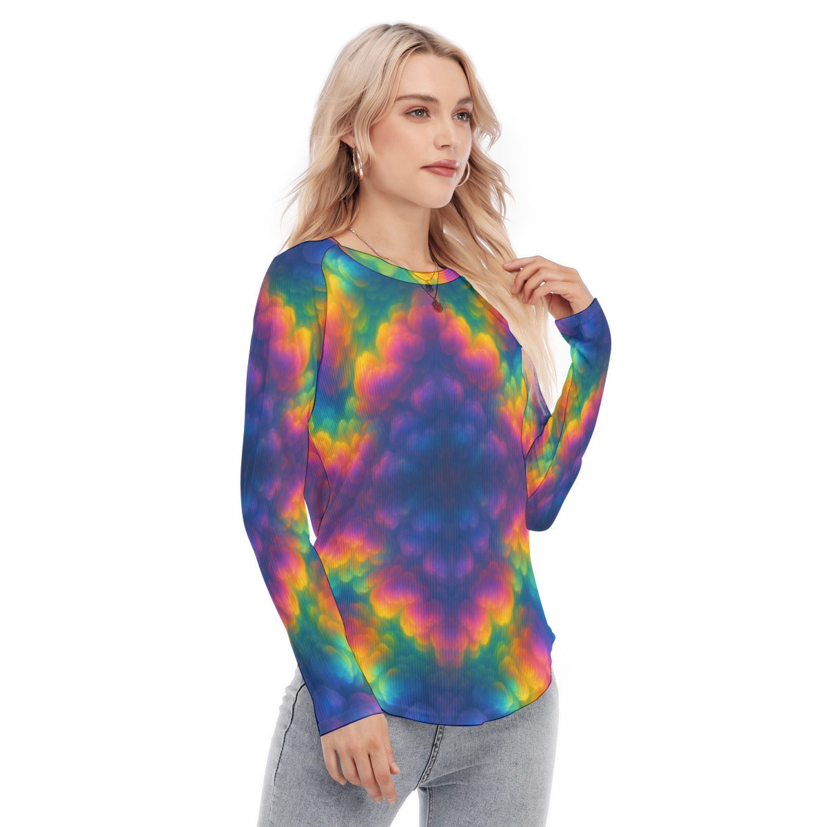 Women's Raglan Sleeves U-Shaped Hem Long Sleeves Blouse