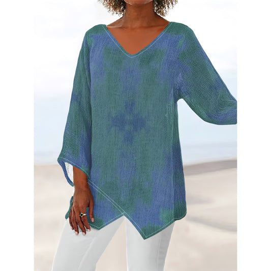 Women's V-neck T-shirt With Irregular Hem