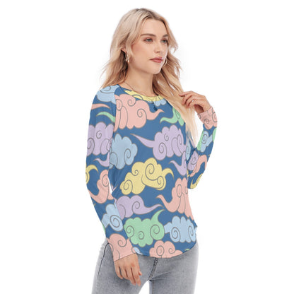 Women's Raglan Sleeves U-Shaped Hem Long Sleeves Blouse