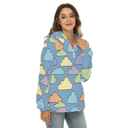 Women's Borg Fleece Hoodie With Half Zip