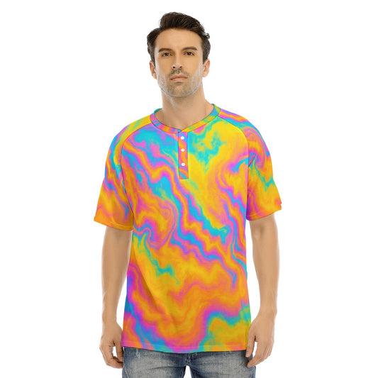 Men's Raglan Sleeve T-shirt With Button Closure