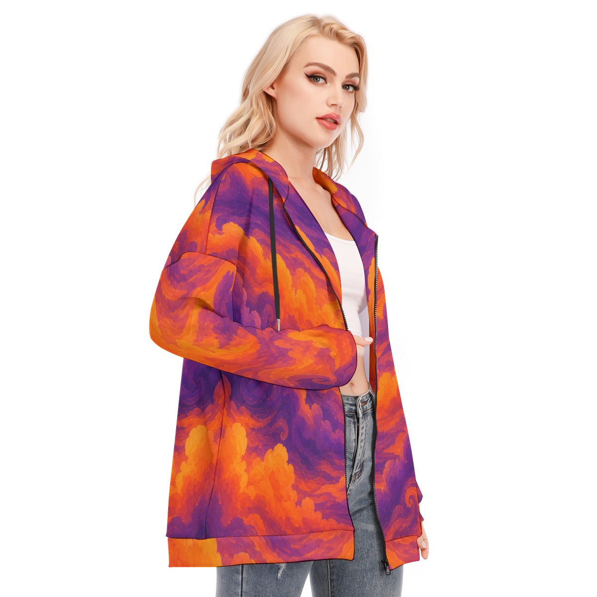 Women's Long Hoodie With Zipper Closure