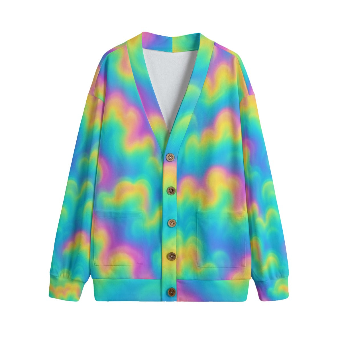 Unisex V-neck Knitted Fleece Cardigan With Button Closure