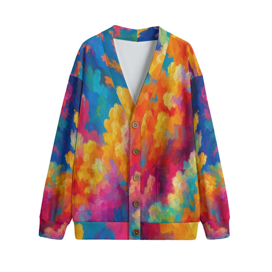 Unisex V-neck Knitted Fleece Cardigan With Button Closure