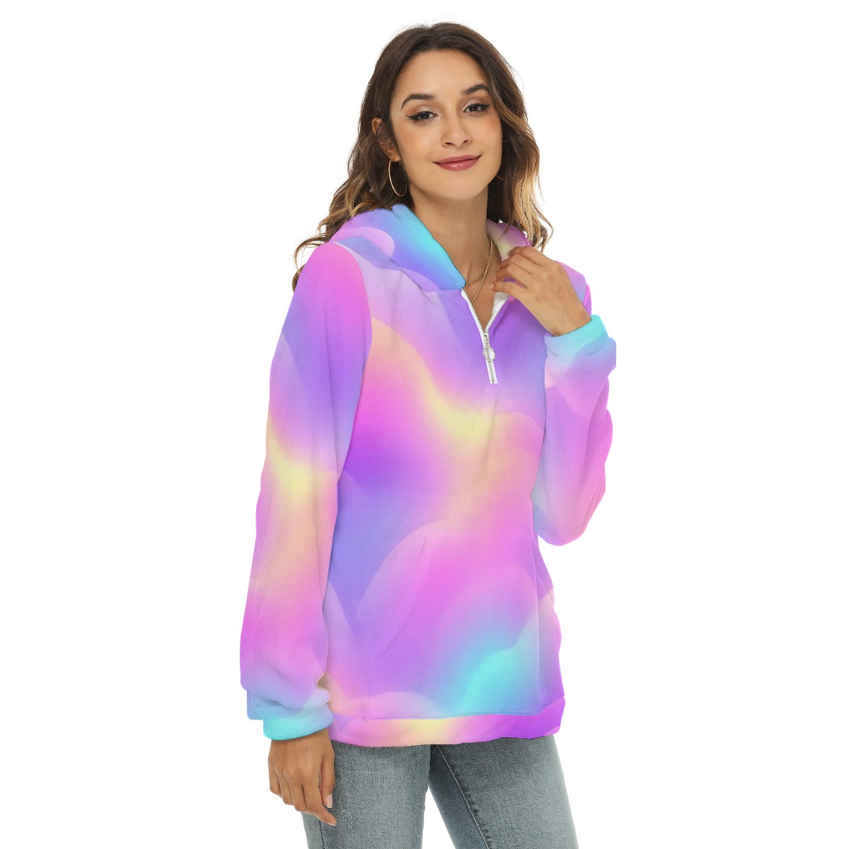 Women's Borg Fleece Hoodie With Half Zip