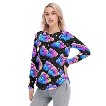 Women's Raglan Sleeves U-Shaped Hem Long Sleeves Blouse