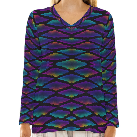 Women's Loose V-Neck T-Shirt With Long Sleeve