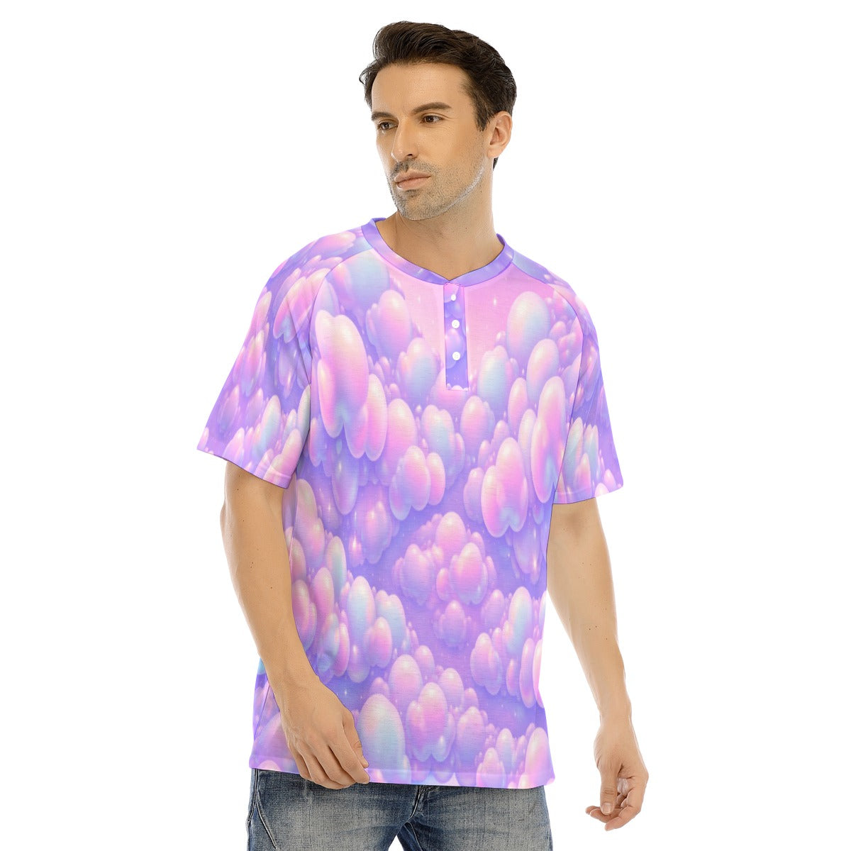 Men's Raglan Sleeve T-shirt With Button Closure