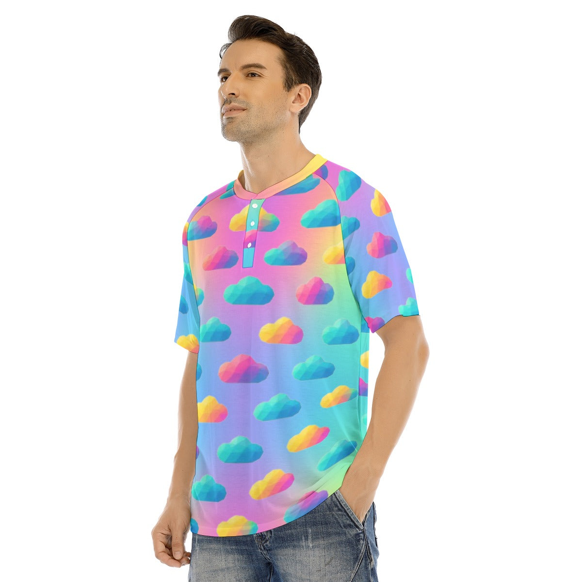 Men's Raglan Sleeve T-shirt With Button Closure