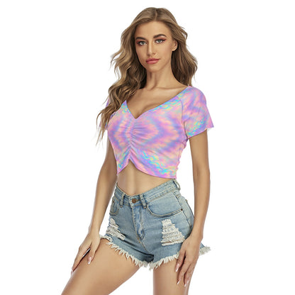 Women's Raglan Drawstring Front Crop Tee