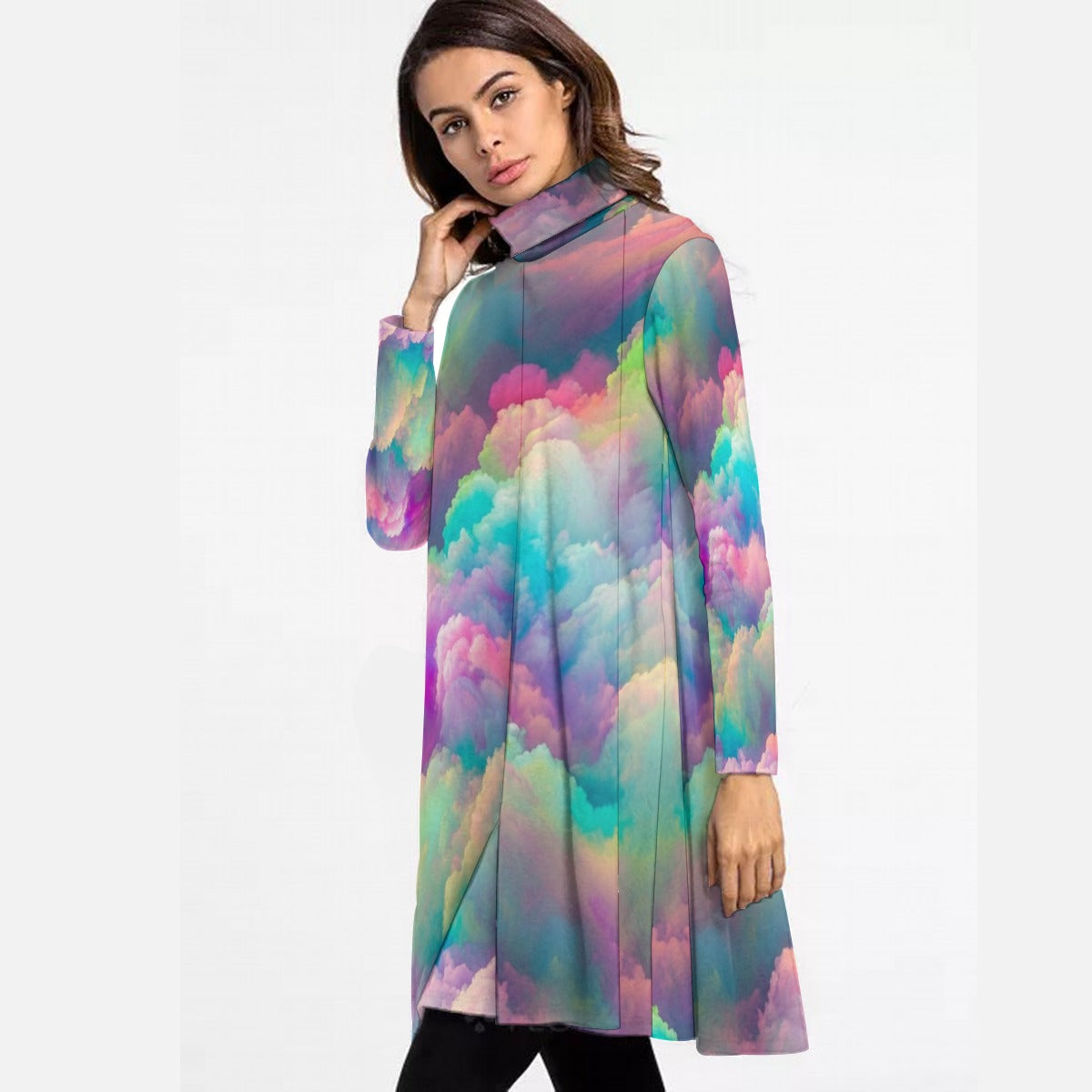 Women's High Neck Dress With Long Sleeve