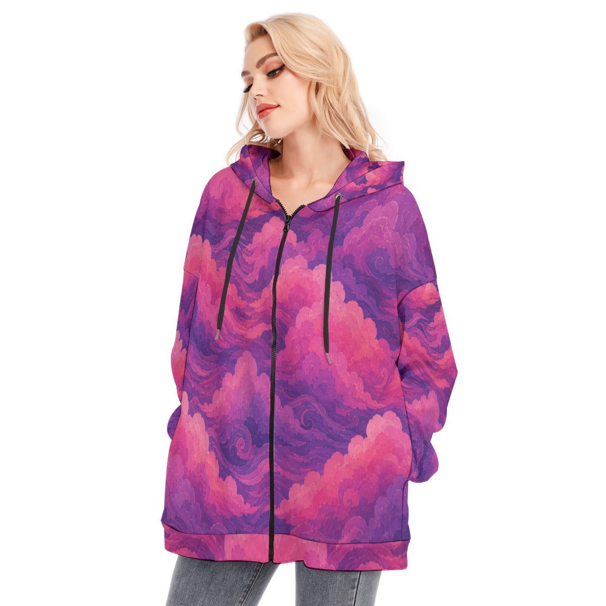 Women's Long Hoodie With Zipper Closure