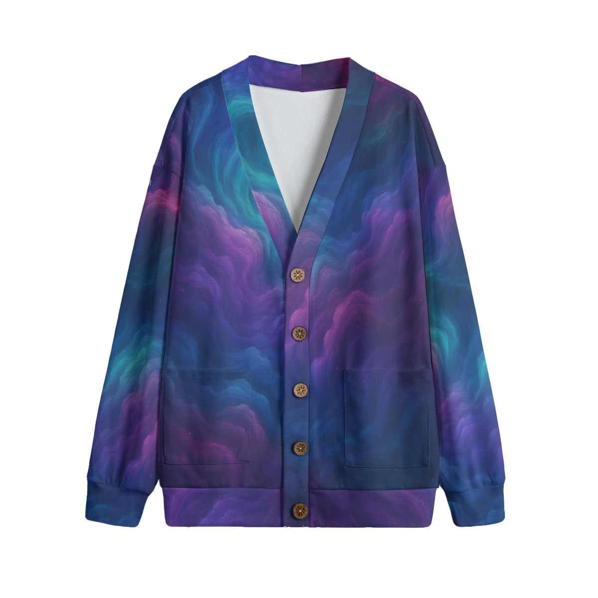 Unisex V-neck Knitted Fleece Cardigan With Button Closure