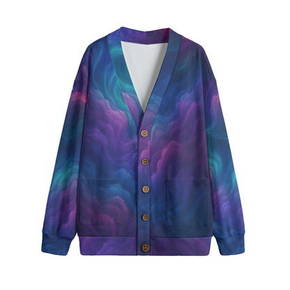 Unisex V-neck Knitted Fleece Cardigan With Button Closure