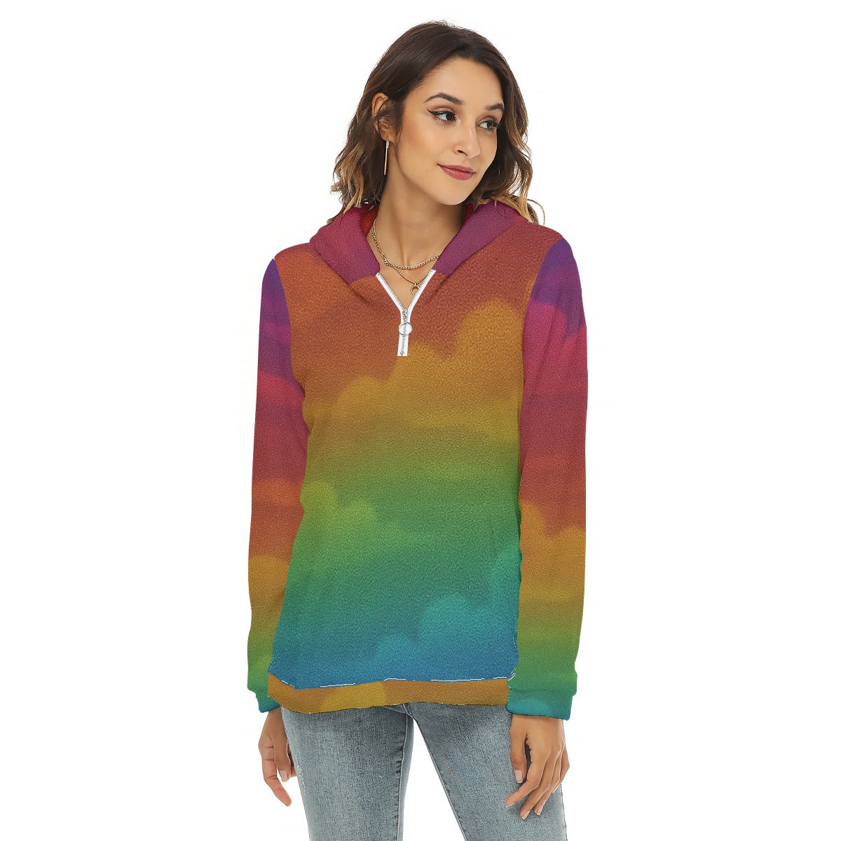 Women's Borg Fleece Hoodie With Half Zip