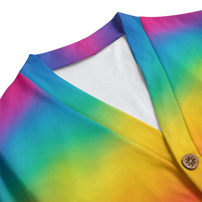 Unisex V-neck Knitted Fleece Cardigan With Button Closure