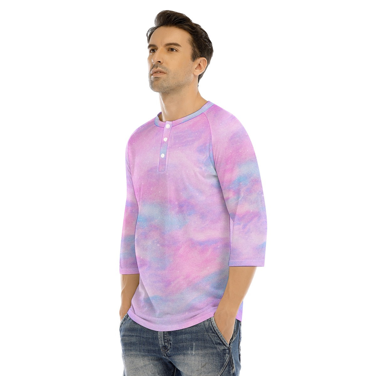 Men's Bracelet Sleeve T-shirt With Button Closure - view 3