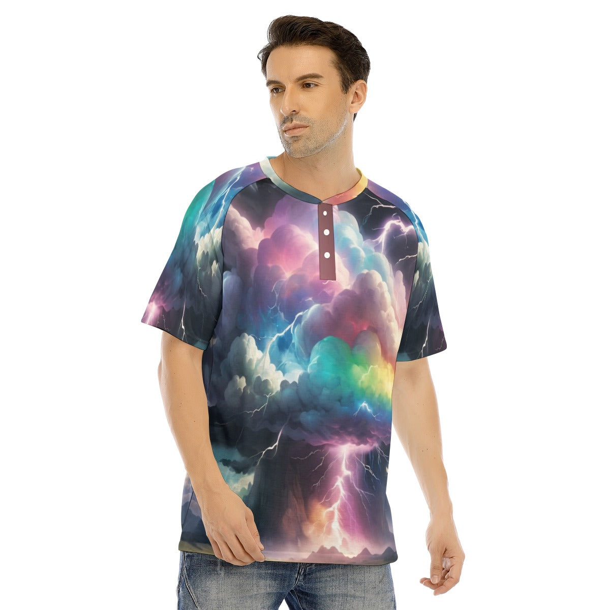 Men's Raglan Sleeve T-shirt With Button Closure