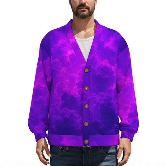 Unisex V-neck Knitted Fleece Cardigan With Button Closure