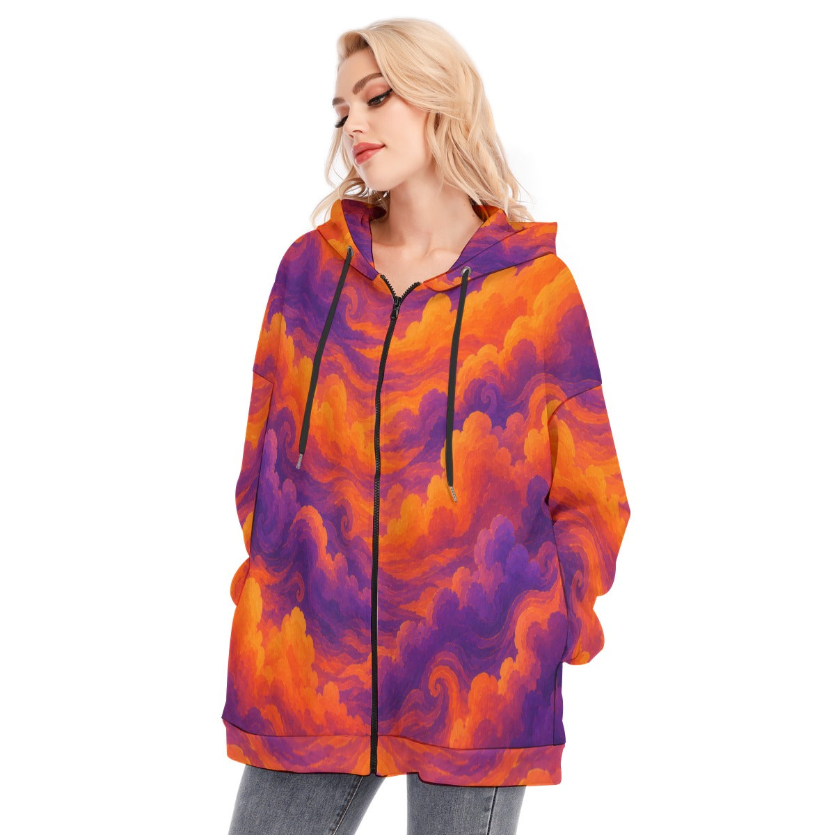 Women's Long Hoodie With Zipper Closure