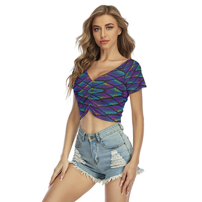 Women's Raglan Drawstring Front Crop Tee