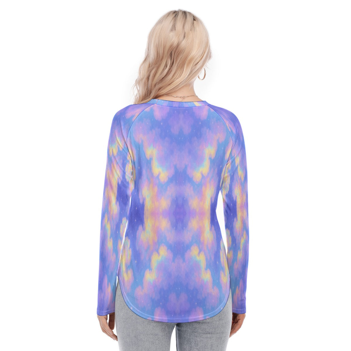 Women's Raglan Sleeves U-Shaped Hem Long Sleeves Blouse