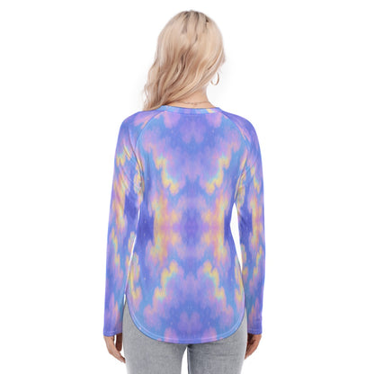 Women's Raglan Sleeves U-Shaped Hem Long Sleeves Blouse