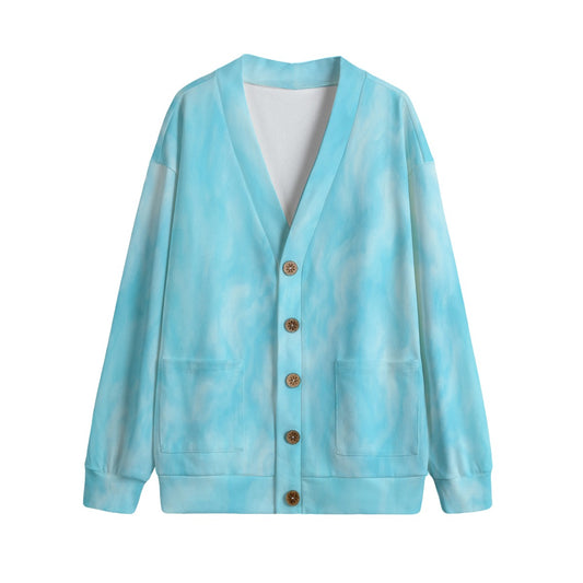 Unisex V-neck Knitted Fleece Cardigan With Button Closure