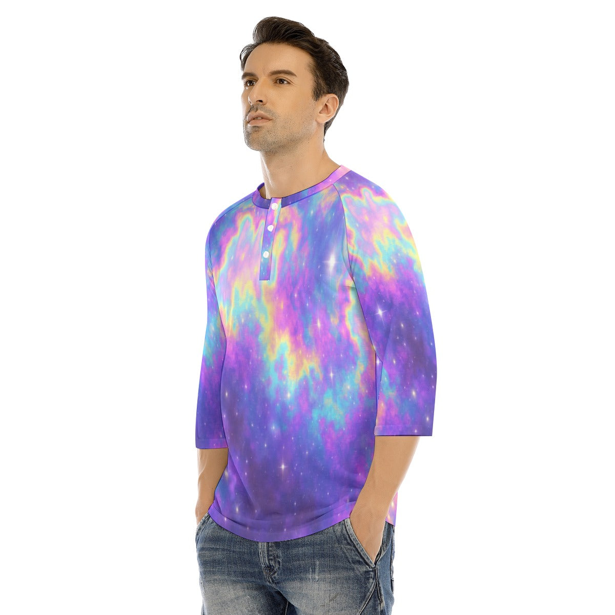 Men's Bracelet Sleeve T-shirt With Button Closure