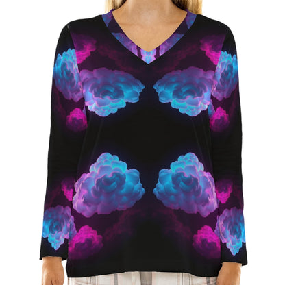 Women's Loose V-Neck T-Shirt With Long Sleeve