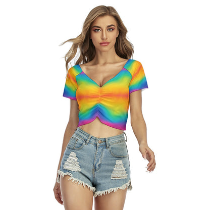 Women's Raglan Drawstring Front Crop Tee