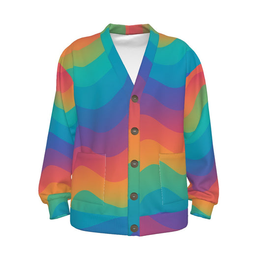 Unisex V-neck Knitted Fleece Cardigan With Button Closure