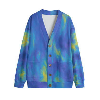 Unisex V-neck Knitted Fleece Cardigan With Button Closure