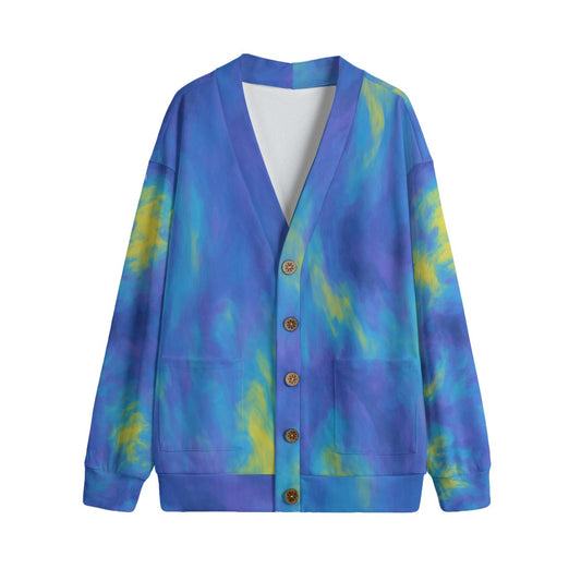 Unisex V-neck Knitted Fleece Cardigan With Button Closure