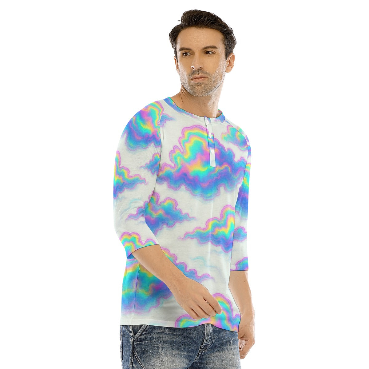 Men's Bracelet Sleeve T-shirt With Button Closure - view 2