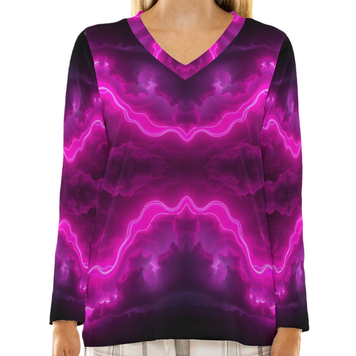 Women's Loose V-Neck T-Shirt With Long Sleeve