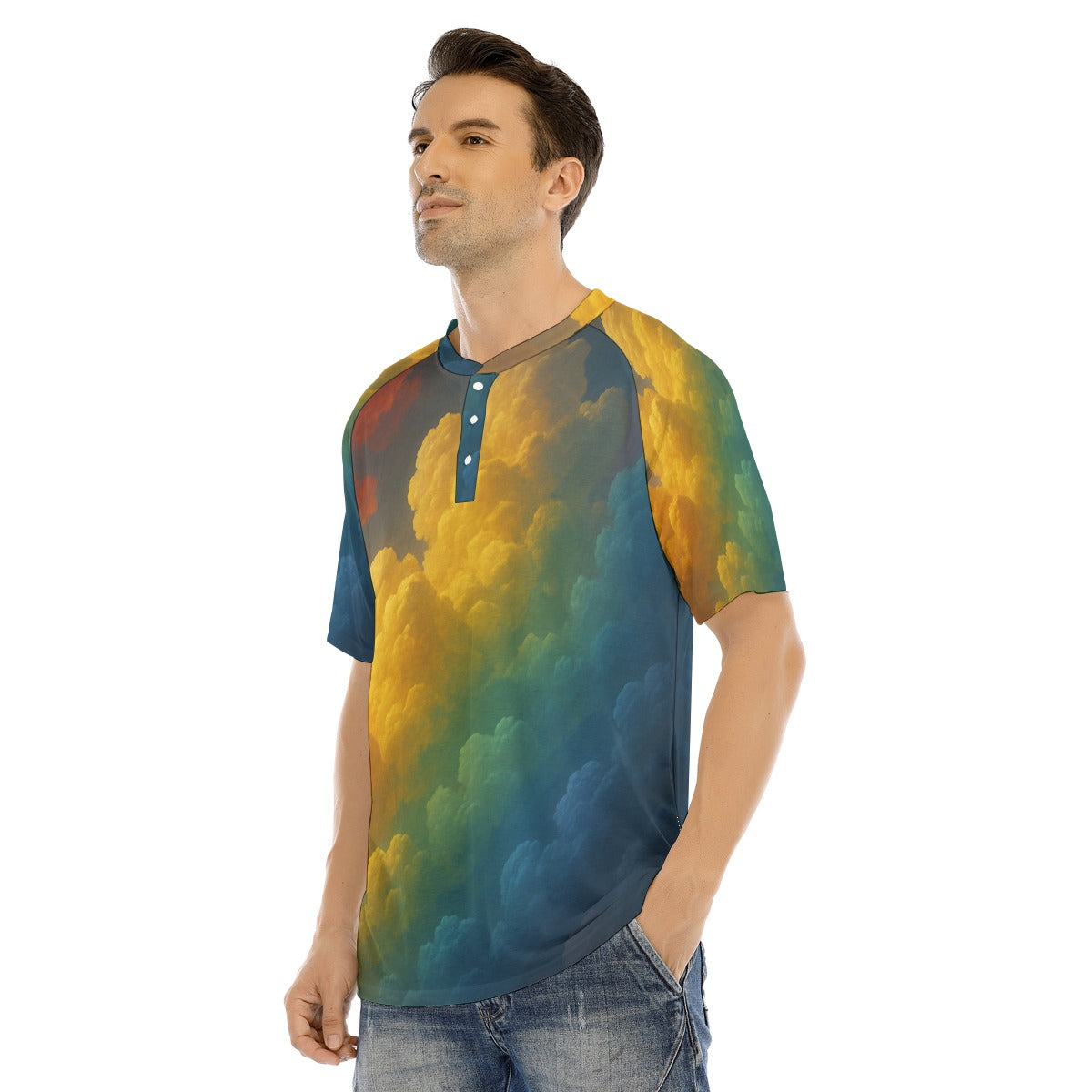 Men's Raglan Sleeve T-shirt With Button Closure