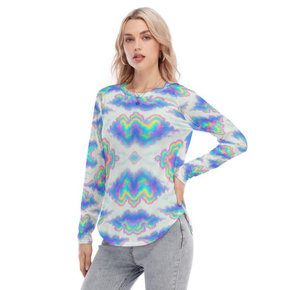 Women's Raglan Sleeves U-Shaped Hem Long Sleeves Blouse