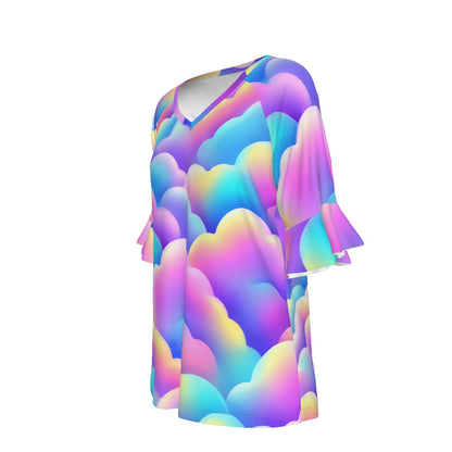 V-neck Women's T-shirt With Bell Sleeve