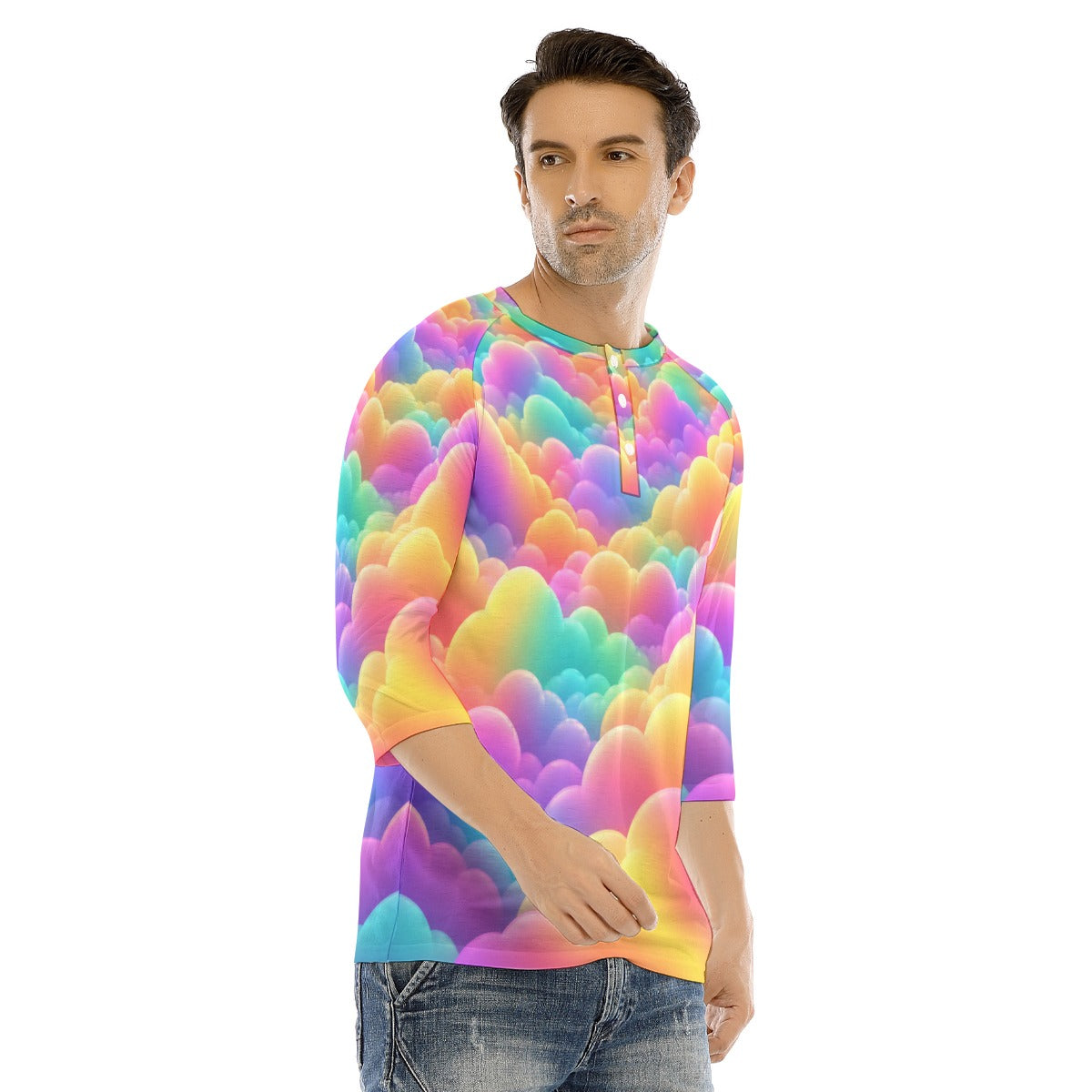Men's Bracelet Sleeve T-shirt With Button Closure - view 2