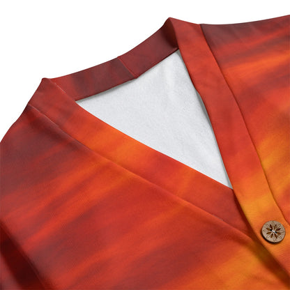 Unisex V-neck Knitted Fleece Cardigan With Button Closure