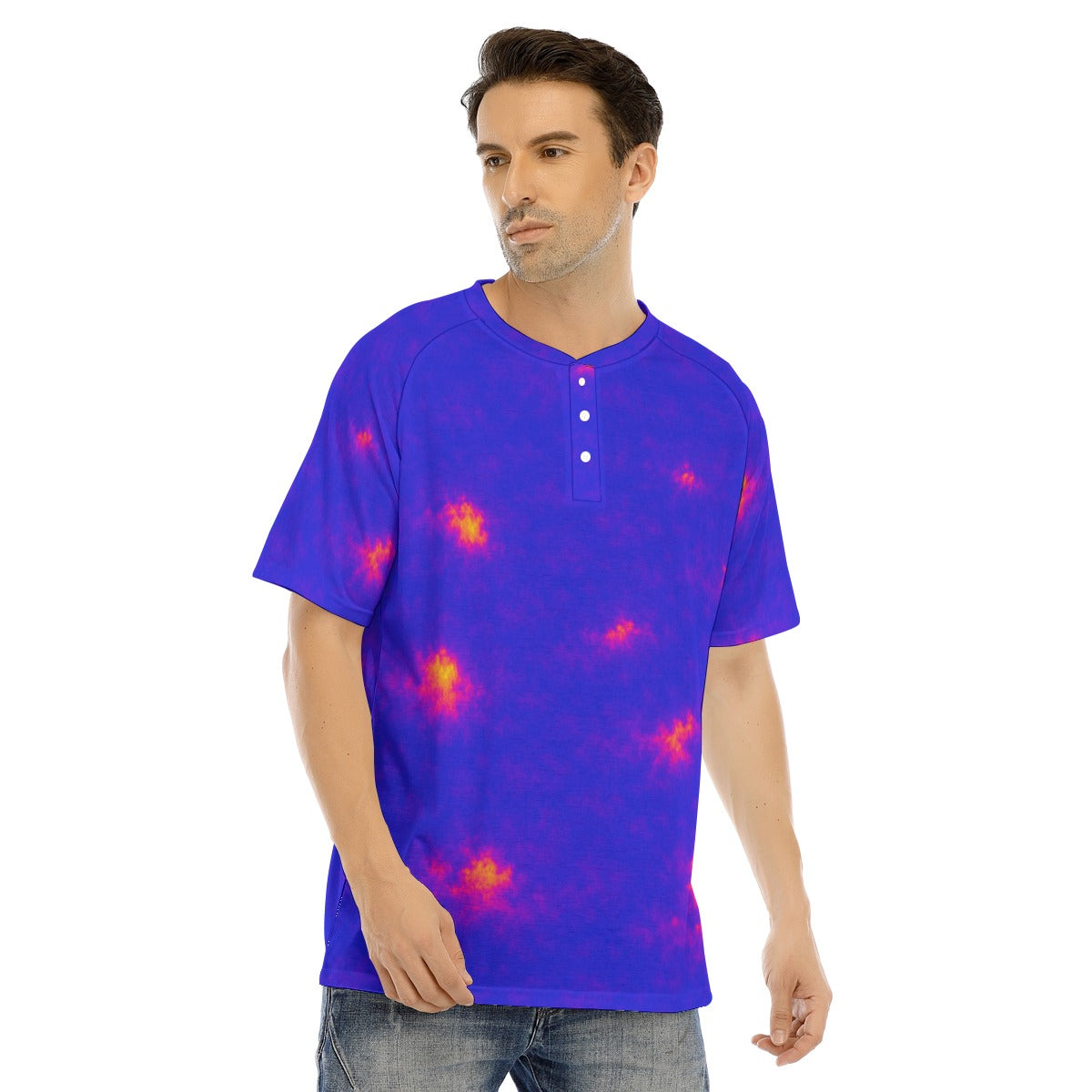 Men's Raglan Sleeve T-shirt With Button Closure