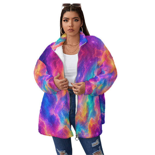 Unisex Borg Fleece Stand-up Collar Coat With Zipper Closure(Plus Size)